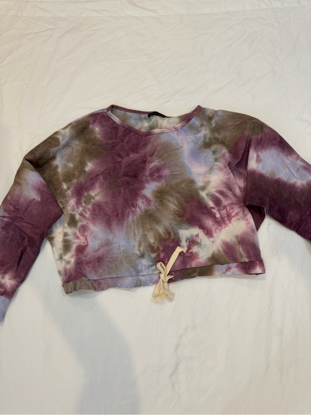 Tie-Dye Cropped Sweatshirt in Mauve, Olive & Cream
